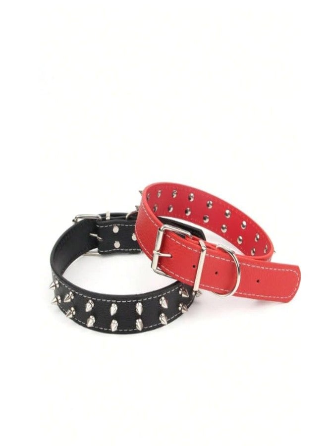 KittuPet طوق KittuPet من الجلد المرصع بالمسامير، طوق مرصع بمسامير حادة من الفولاذ المقاوم للصدأ مع حلقة على شكل حرف D | طوق رقبة مرصع بثلاثة خطوط بعرض 1/5 بوصة للكلاب الكبيرة (عبوة من مقاس كبير، قطعة واحدة) - Image 1